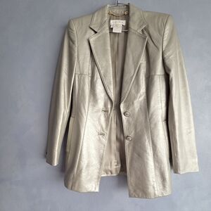 ESCADA BY MAGARETHA LEY VINTAGE SILVER  LEATHER BLAZER SIZE 34